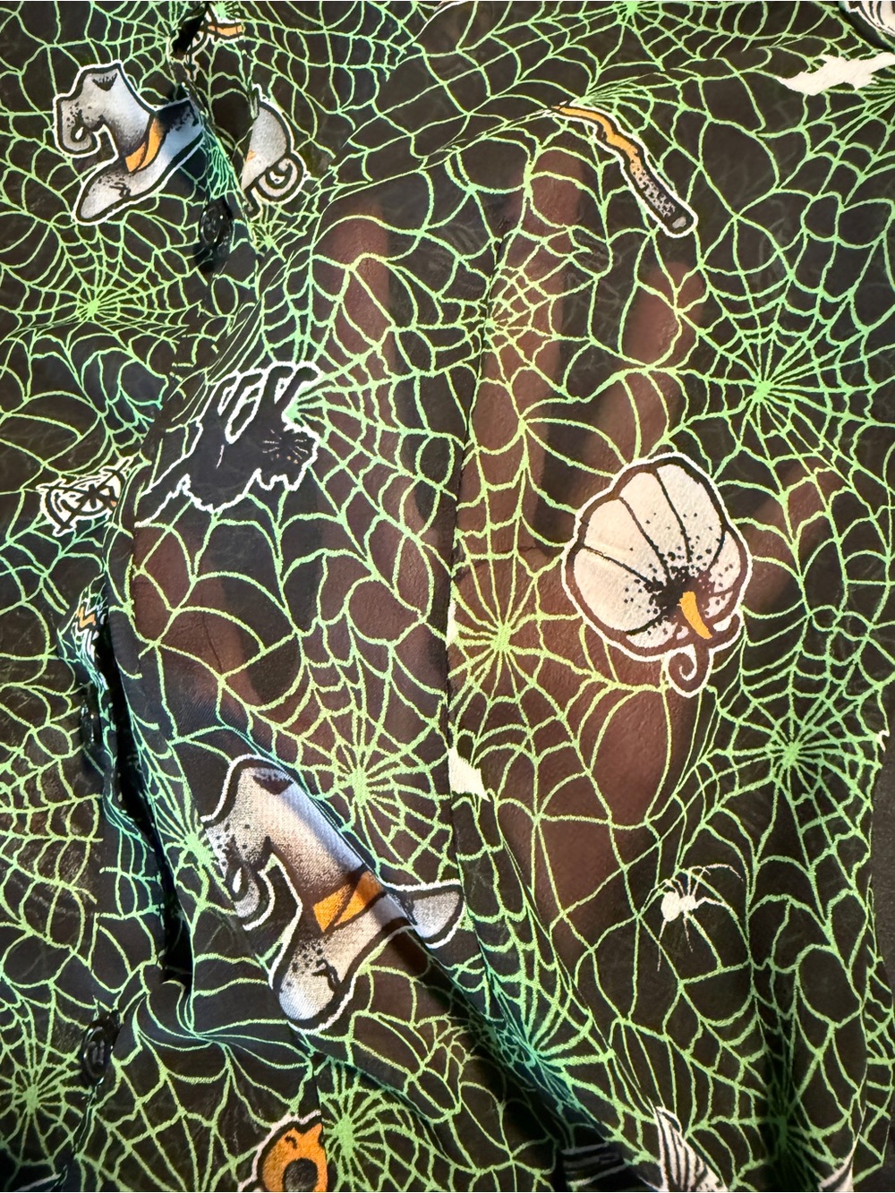 Hell Bunny Sheer Halloween Blouse with Neon Green Spiderweb Witchy Print - Picture 4 of 4